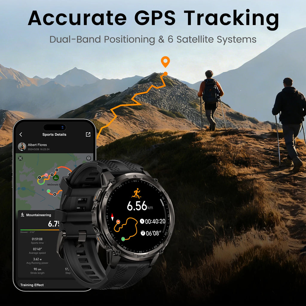 KOSPET TANK T4C Men's Military Smartwatch Rugged GPS Watch with Flashlight 5ATM Waterproof & All-Day Health Tracking