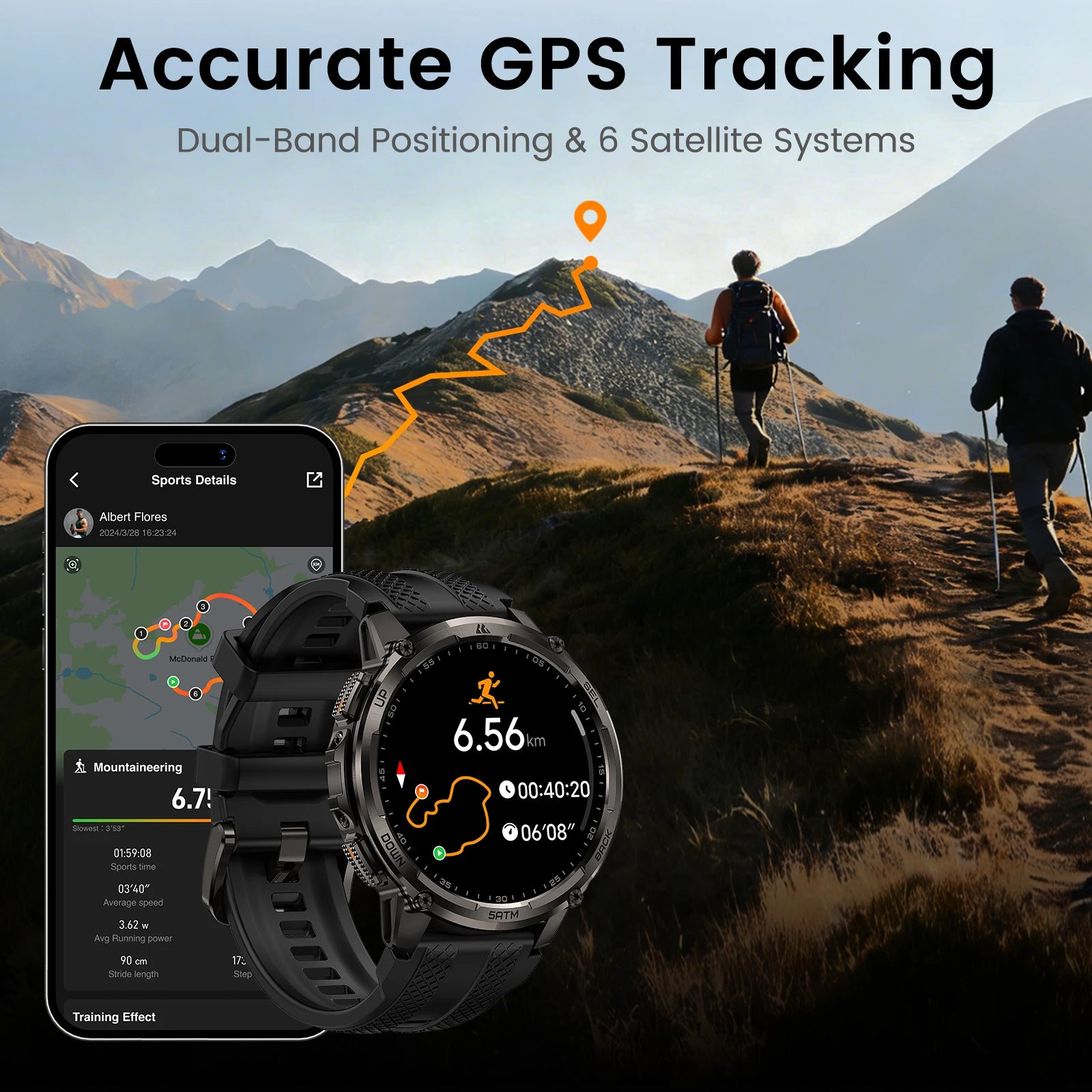 KOSPET TANK T4C Men's Military Smartwatch Rugged GPS Watch with Flashlight 5ATM Waterproof & All-Day Health Tracking