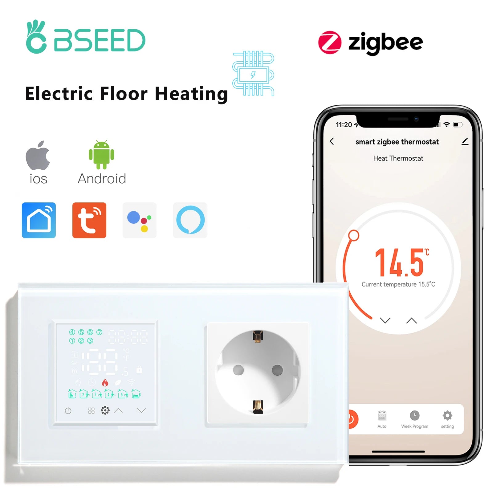 Smart ZigBee Floor Heating Thermostat | WiFi App Controlled HVAC Electric Socket W ZigBee Thermostat Tidesmit