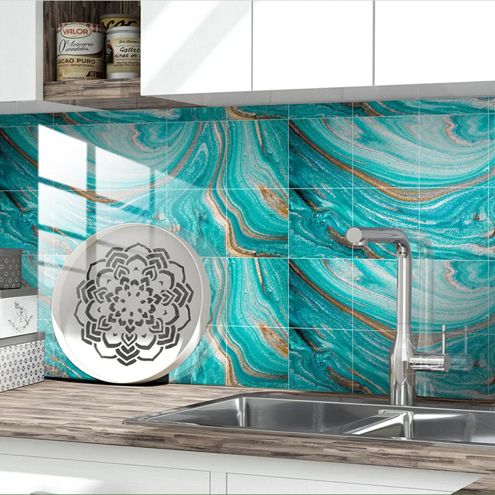 10pcs Crystal Tile Wall Stickers Self-Adhesive Kitchen Tiles PVC Backsplash Stickers Peel and Stick Bathroom Faux Stone Effect