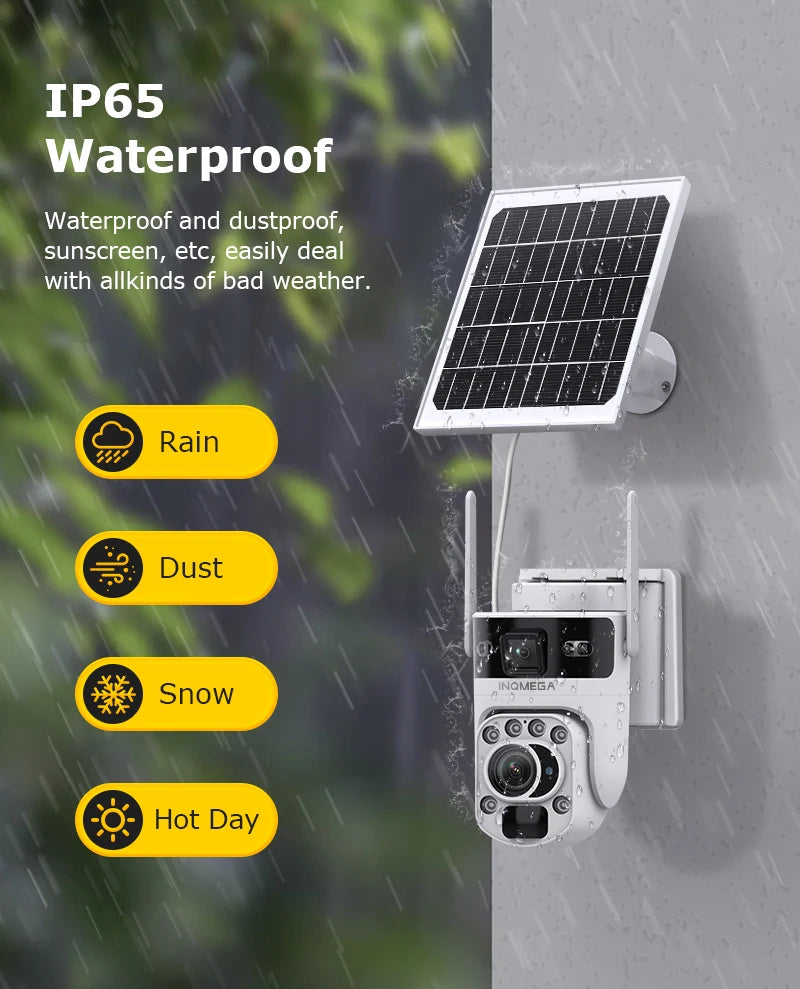 INQMEGA 12MP 60X Optical Zoom 4G/WiFi Solar Camera Dual Screen PTZ PIR Detection Auto Tracking CCTV Surveillance Cameras Ubox