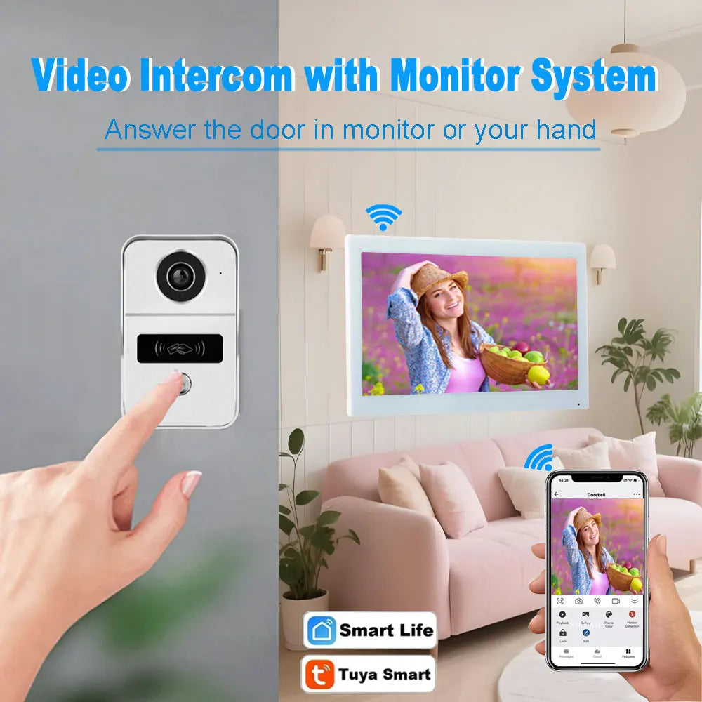 Tuya 7 inch LCD Wired Doorbell Wireless Wifi Smart Video Doorphone 2/3 Monitor HD 1080P Camera IC Card Unlock Intercom System
