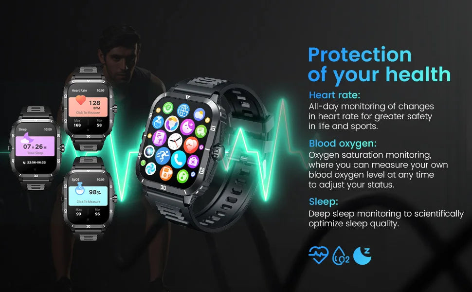 YLL-HRS KT71 Outdoor Sports Smart Watch IP68 Waterproof Sleep Tracker Touch Screen SDK IPS Display Health Monitor Dial Call