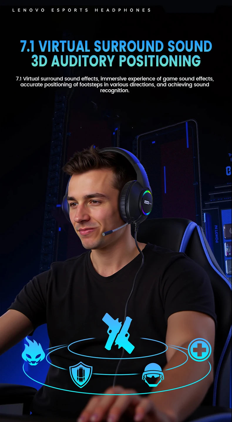 Wired Gaming Headset with 7.1 Surround Sound and RGB Lighting - E08 USB Tidesmit