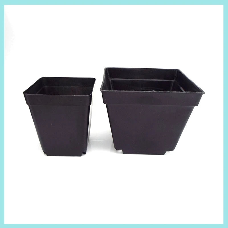 Mini plastic square planter pots, black set of two