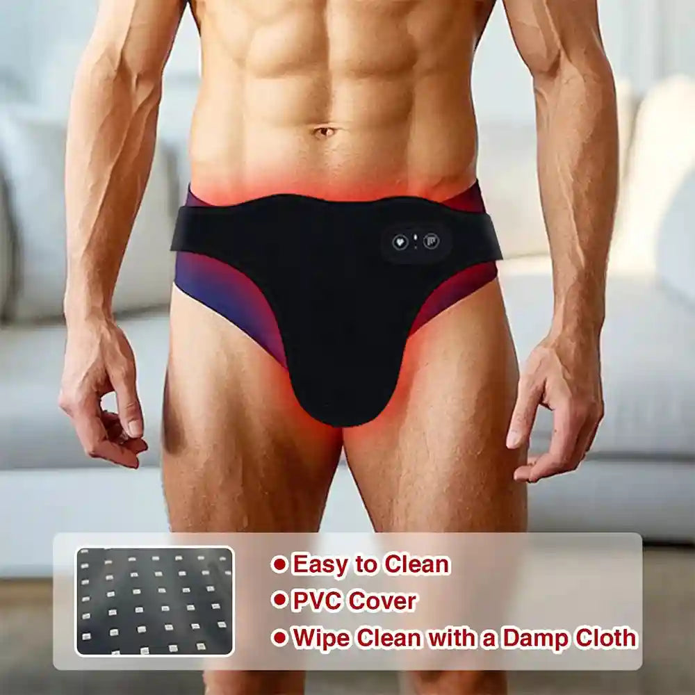 82-LED red light therapy belt for men's prostate and pain relief featuring 660nm and 850nm infrared wearable wrap.