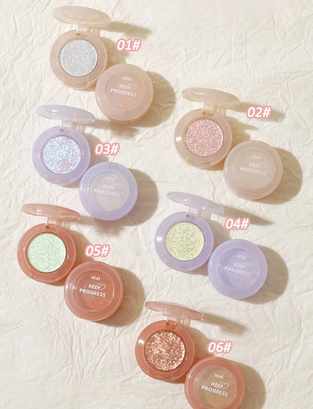Tidesmit monochrome glitter eyeshadow and shimmering highlighter powder texture close-up for waterproof face makeup