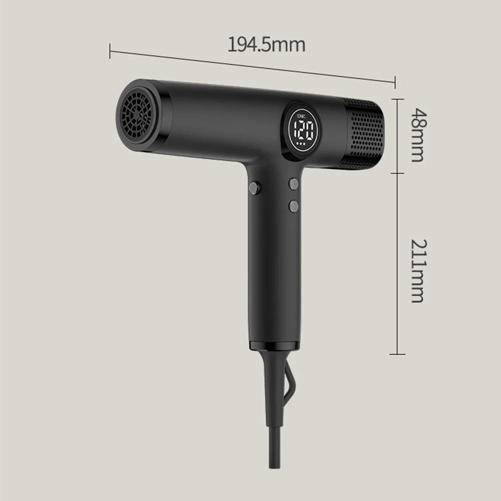 Matte black 1800W professional hair dryer with LED display and powerful 110,000 RPM brushless motor for salon styling.