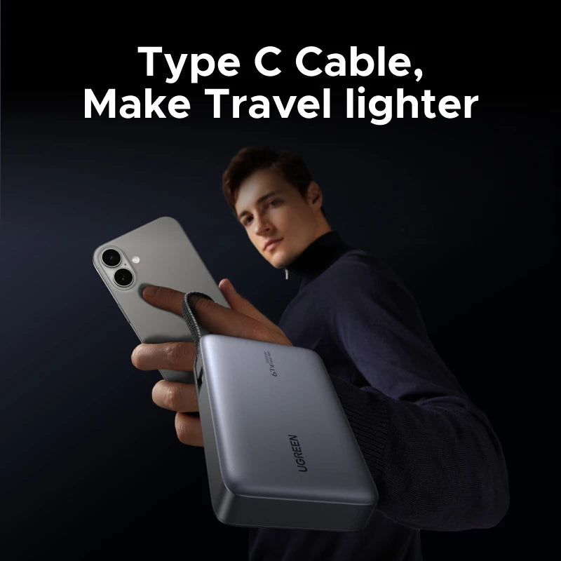 20000mAh Power Bank 67W Fast Charging Portable Charger with Built-in Cable Tidesmit