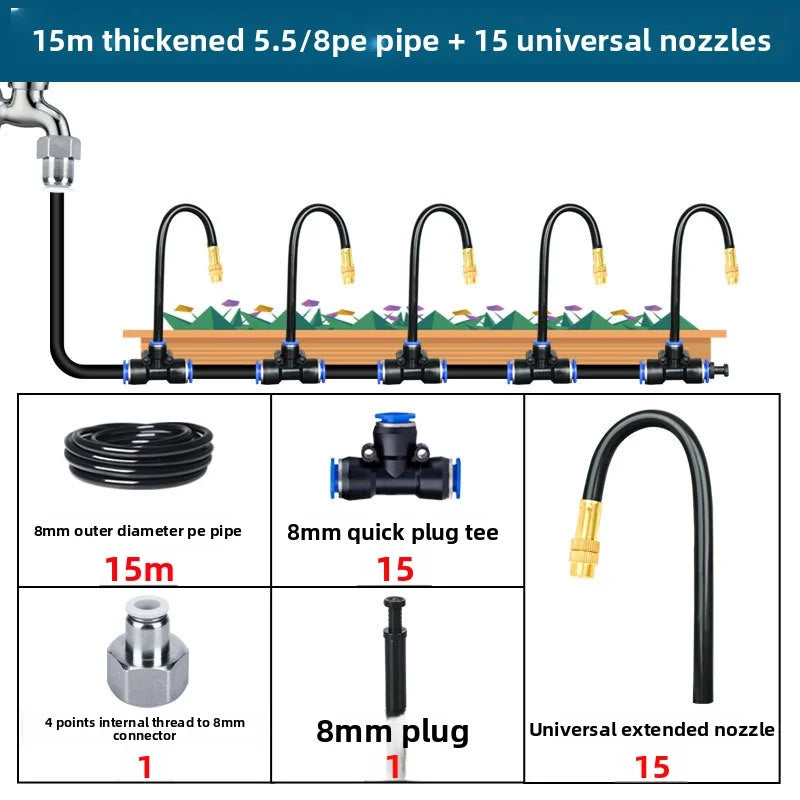 8mm PE Pipe Universal Automatic Irrigation Sprinkler Kit Rotating Copper Nozzle Watering Irrigation Patio Misting Cooling System