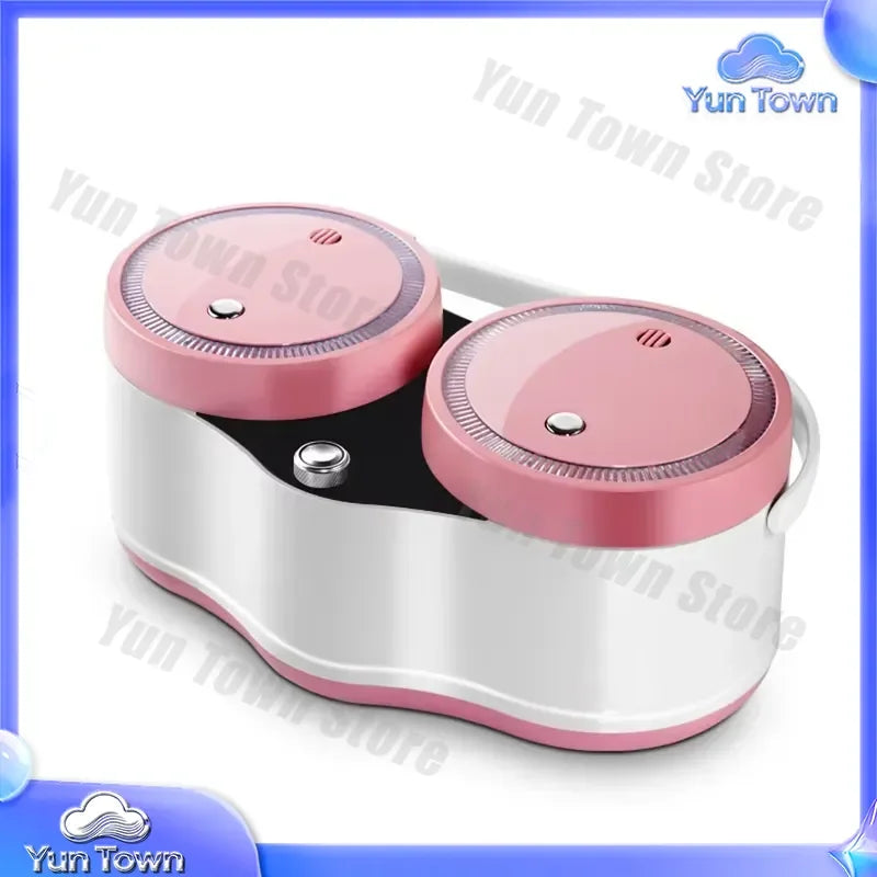 Pink and white electric double-tube rice cooker with two round lid covers