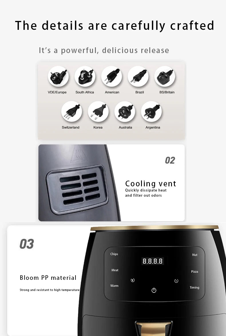 Factory Stock Hot Sale Electric 6L Multi-function Digital Control Air Fryer High-quality Non-stick Surface Household Hotel Use