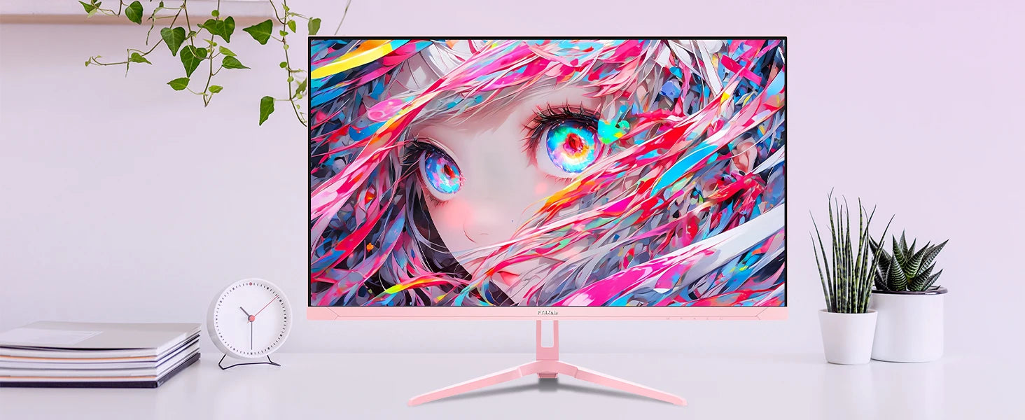 FYHXele 24" 200Hz Gaming Monitor FHD 1080P Fast IPS 1ms FreeSync 99% sRGB HDMI DP USB VESA Mountable Pink