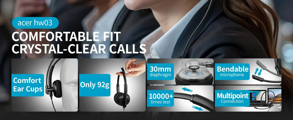 USB PC Headset with Microphone | Tidesmit Office Audio | Model 01 Tidesmit