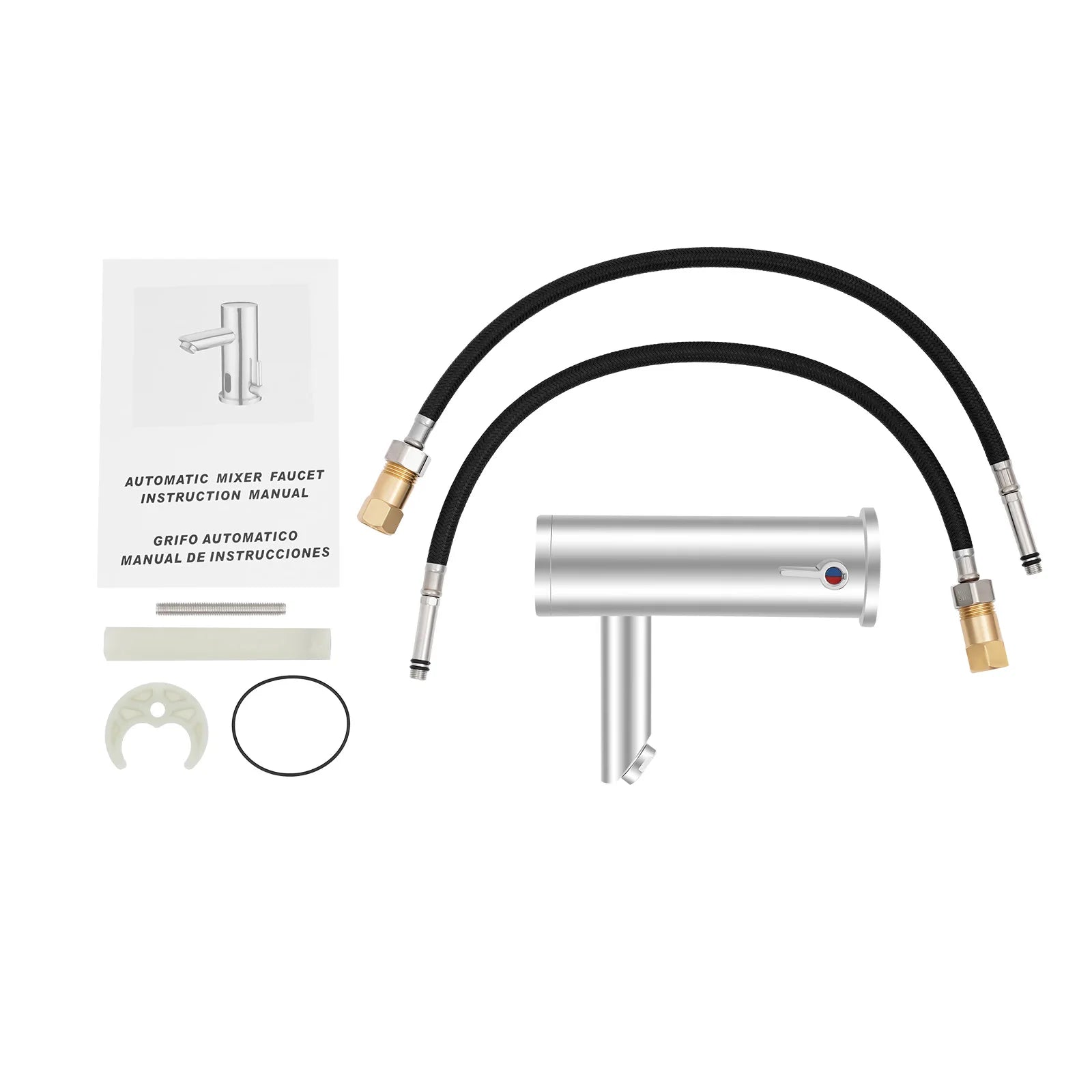 Compact Hot Cold Touchless Sensor Faucet, 304 Stainless Steel Automatic Infrared Sensor Tap, DC 6V Power Supply, Water Temperature Range 0–55°C , for Bathroom Sink, Hotel, Hospital, Office