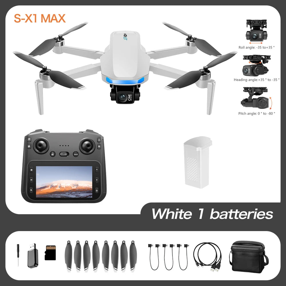 4K Camera Drone with 3-Axis Gimbal GPS Quadcopter - Tidesmit S-X1-3-Axis-White Tidesmit