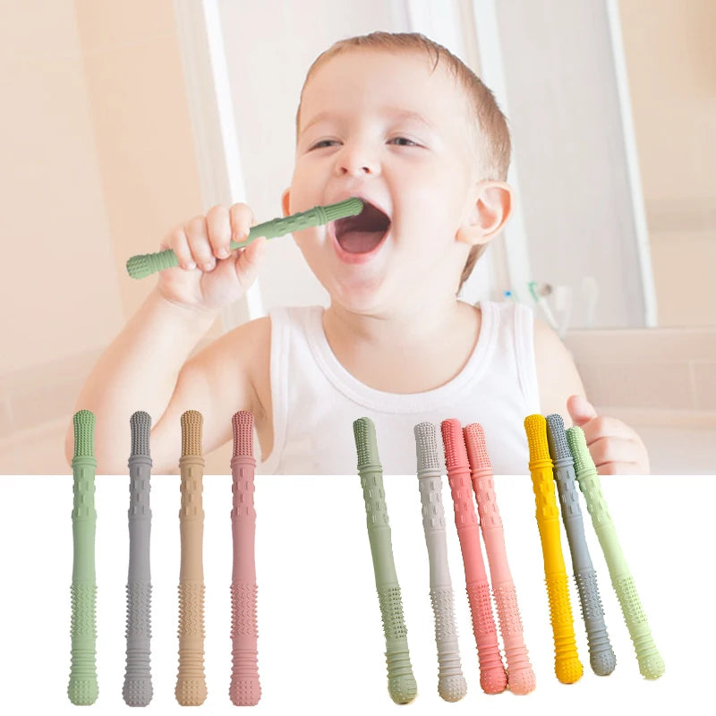 Newborn Hollow Teething Tube Baby Silicone Teether Stick Biting Chewing Straws Nursing Soother Molar Toy Gift for Infants