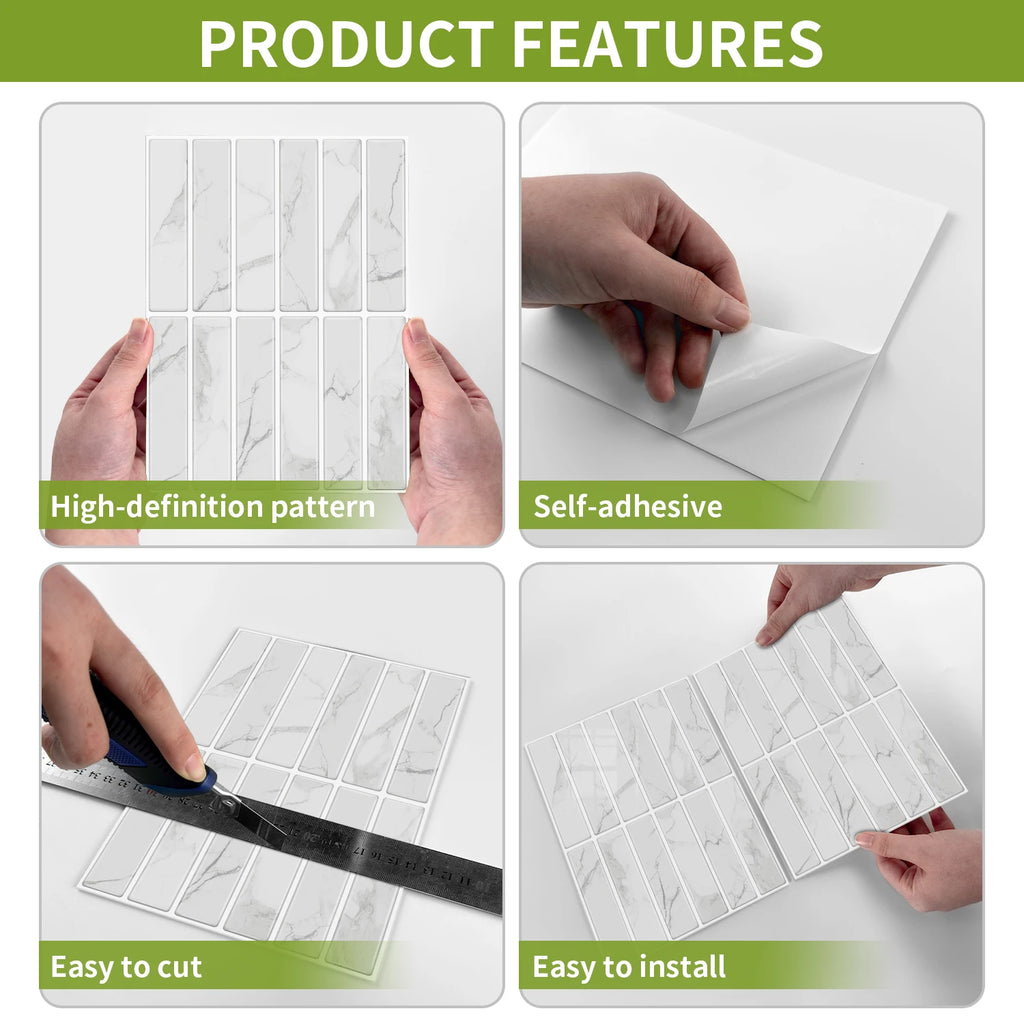 Self Adhesive Marble Wall Tiles 17x23cm Peel Stick Waterproof Easy Clean Subway Stickers For Home Kitchen Shower Wall