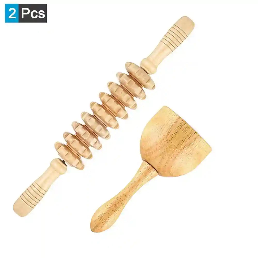 Wood Therapy Massage Roller - Professional Anti Cellulite Guasha Tool Massage Roller 2Pcs 1 Tidesmit