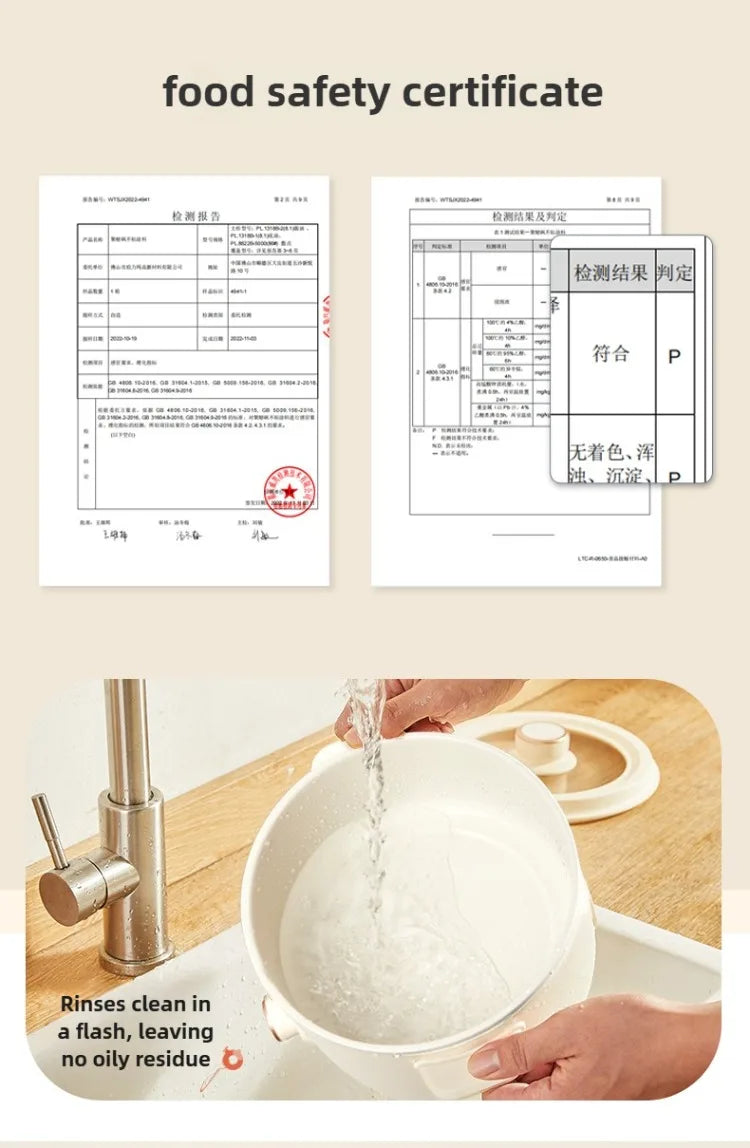 Electric multi cooker pot rinsed with water, indicating easy cleaning for safety