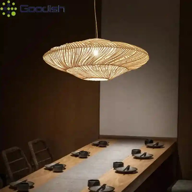 Wabi Sabi Rattan Pendant Light: Adjustable LED Bamboo Ring Light Tidesmit