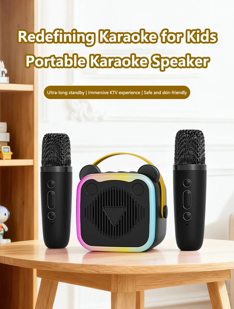 K10 Wireless Bluetooth Speaker With 2 Microphone RGB Light Outdoor Home Karaoke Voice Change Mini Speaker for Family Gifts