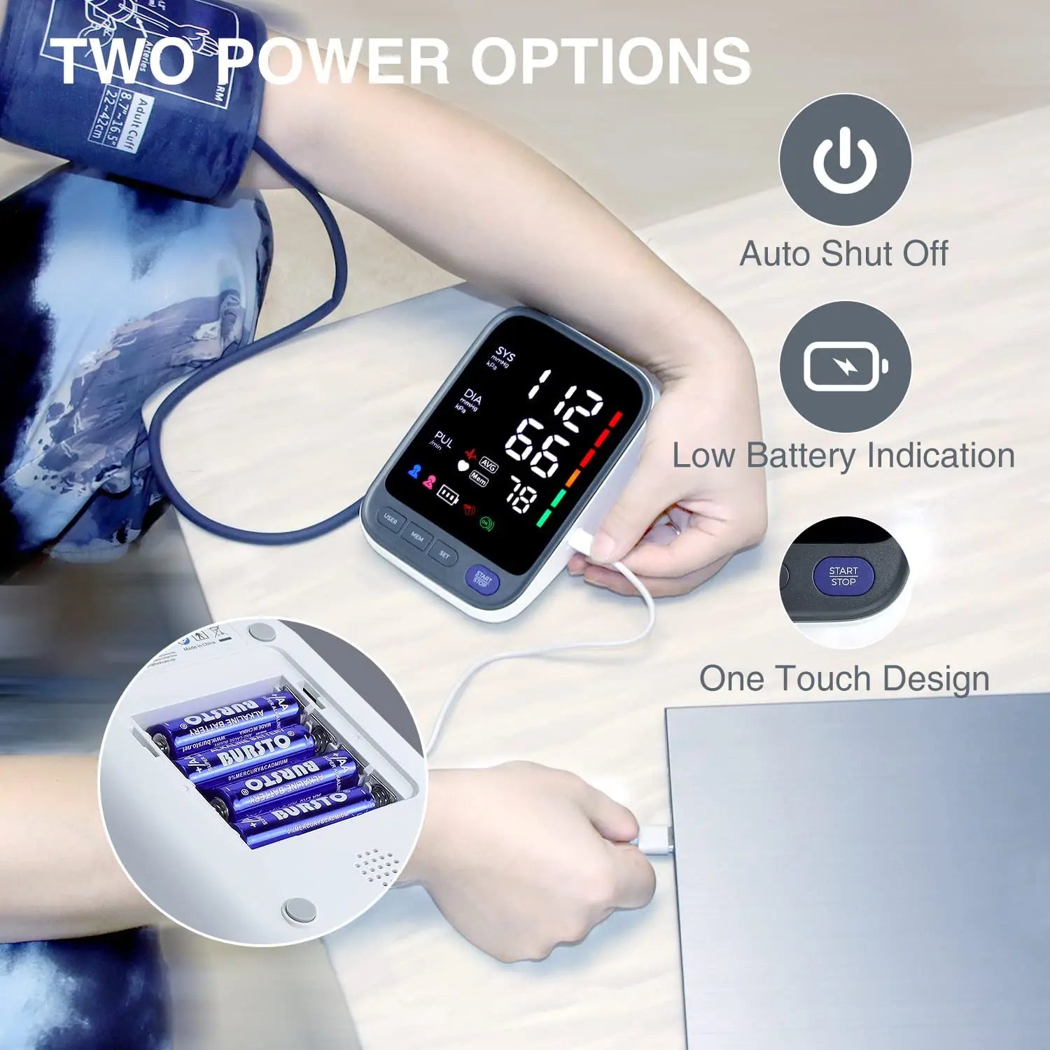 Kingclinic Blood Pressure Machine, Automatic Digital Upper Arm Blood Pressure Monitor with Adjustable Large Cuff