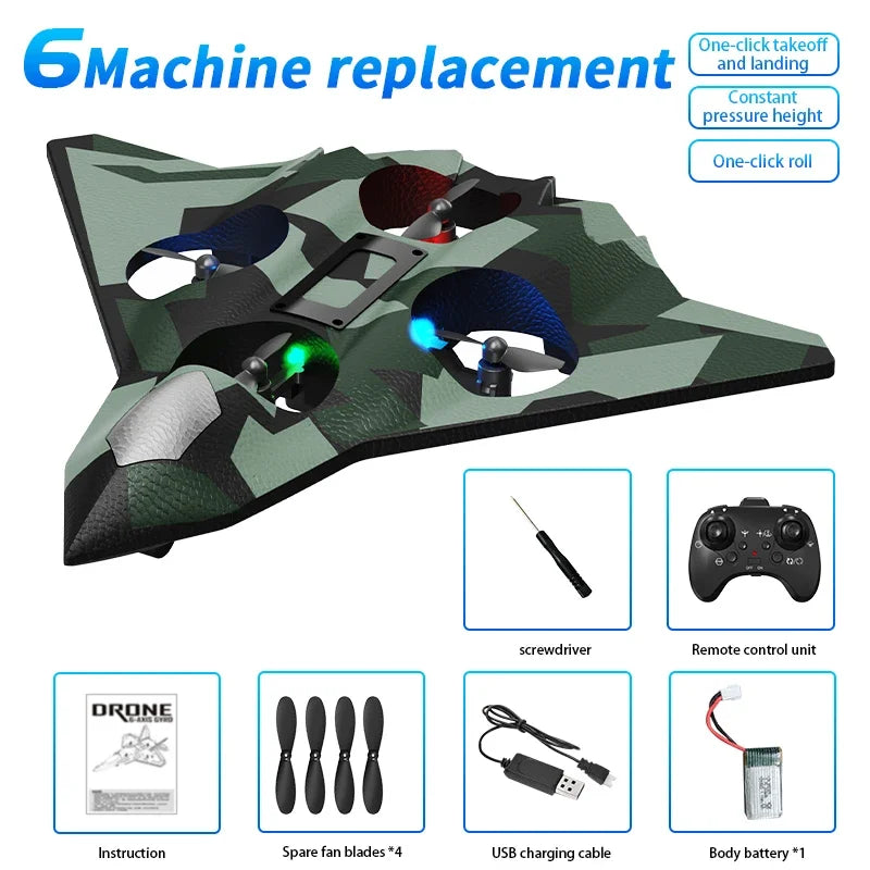 RC Foam Fighter Jet 6CH Stunt Drone - Durable EPP Foam - Tidesmit Green Tidesmit