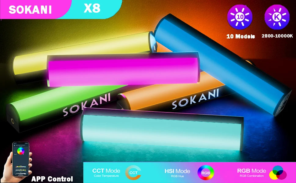 RGB LED Video Light Wand for Content Creation - Sokani X8 Series Tidesmit