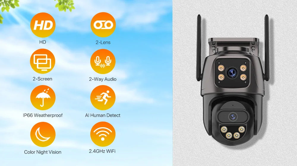 WONSDAR Outdoor 4G SIM Card IP Camera Dual Screen Outdoor  PTZ Camera Auto Tracking Security Video Surveillance ICSEE