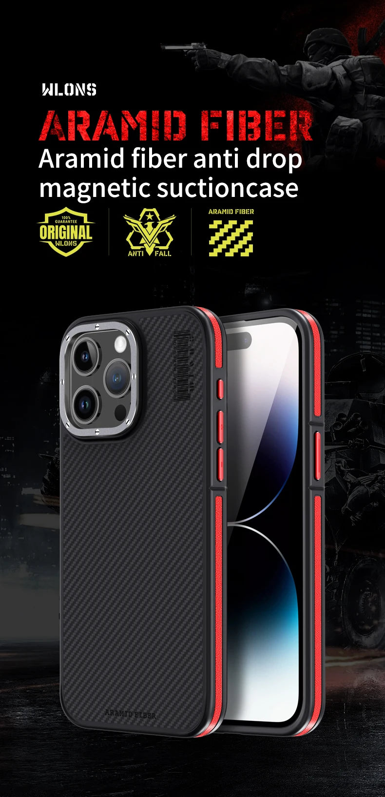 Aramid Fiber Magnetic Case for iPhone 15 Pro - Military-Grade Protection Tidesmit