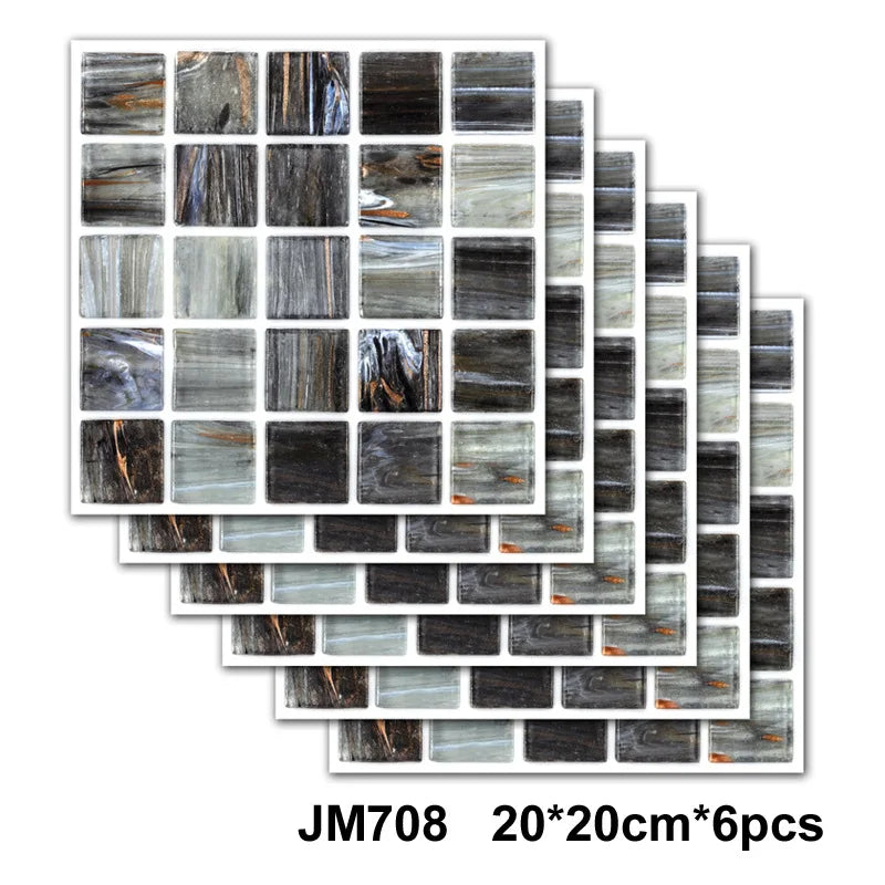 Self-adhesive marble wall tile stickers, dark gray stone with gold streak square tiles