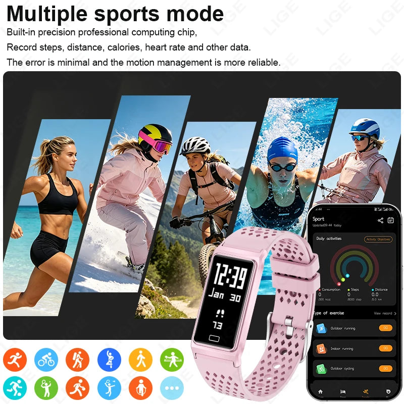LIGE Women Smart Bracelet Heart Rate Sleep Monitor Health Band Waterproof Sports Fitness Tracker Men Smartwatch For Android iOS