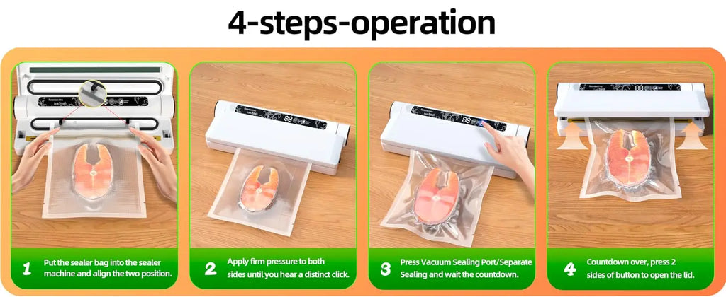Vacuum Sealer with Bags, Fully Automatic Dry & Wet Food Sealer, One-Click Operation, Strong Suction, Digital Display