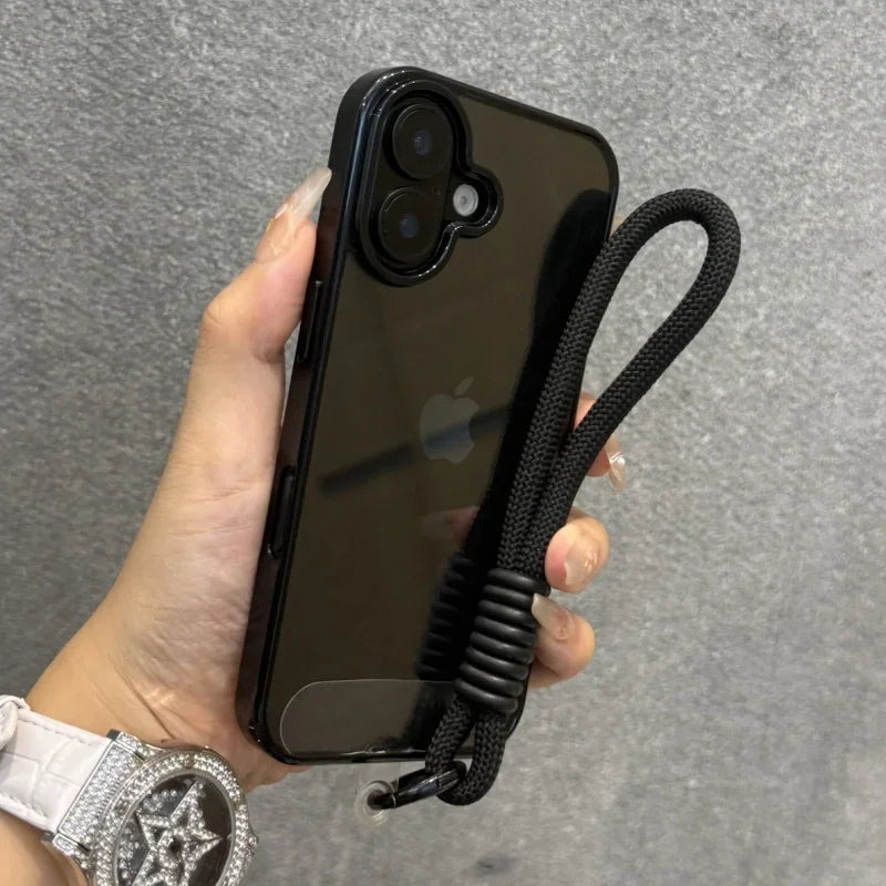 iPhone 16 Shockproof Case with Lanyard - Clear Slim Fit Acrylic Bumper Black China Mainland Tidesmit