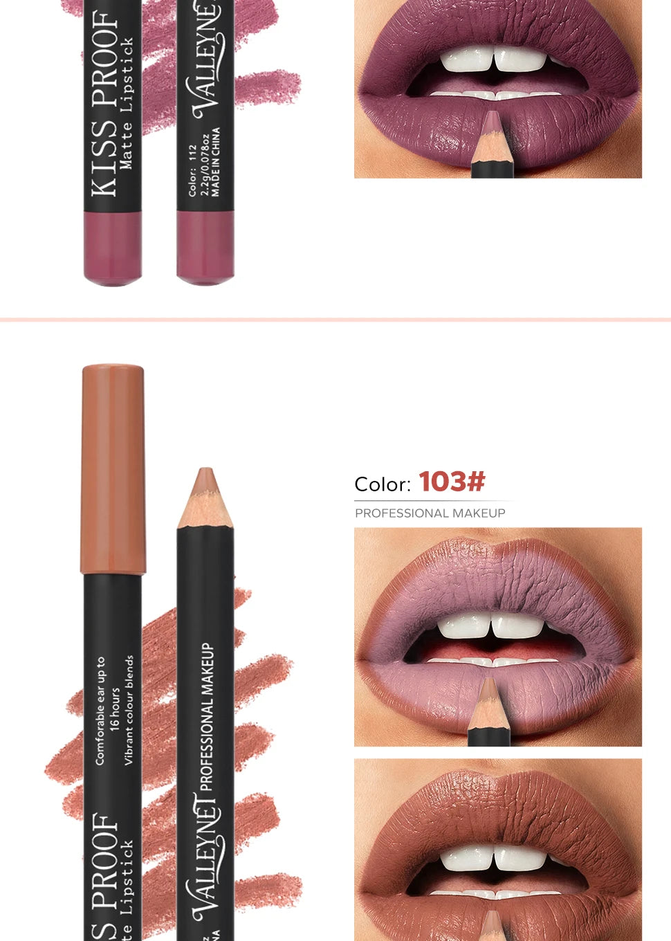 4-piece set of wood pencil lipsticks in nude brown shades with a long-lasting, waterproof, velvet matte finish.