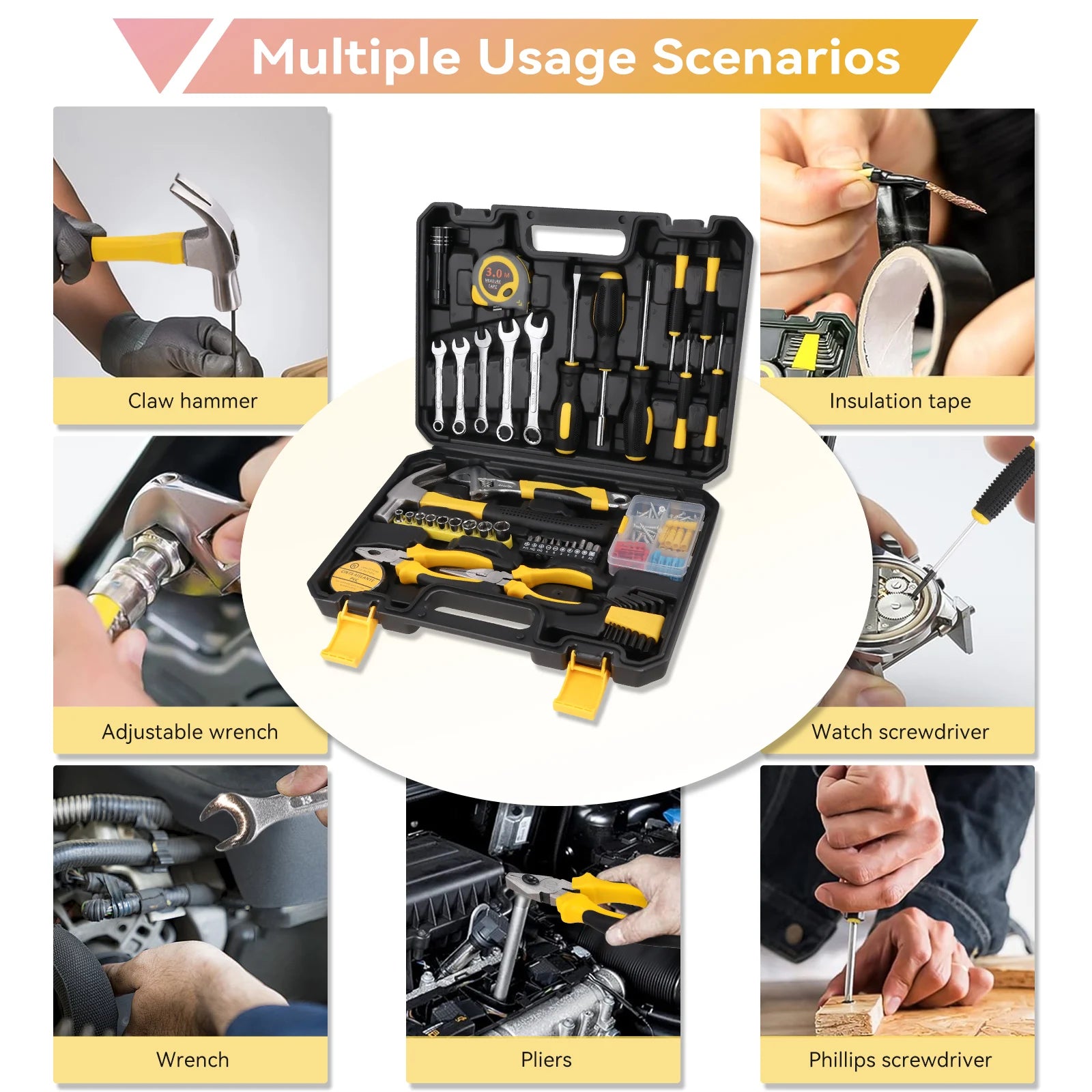 Podofo 88pcs Hand Tool Household Hardware Took Kit Auto Repairing Tool for Car Garage Home DIY Sockets Wrenches Screwdrivers Ratchets Handle Bits