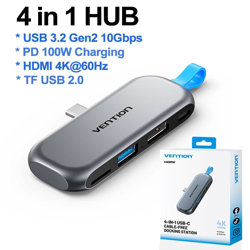 USB C Hub 4K 60Hz HDMI Adapter with 100W PD Charging for MacBook 4 in 1 USB 3 2 HUB Tidesmit