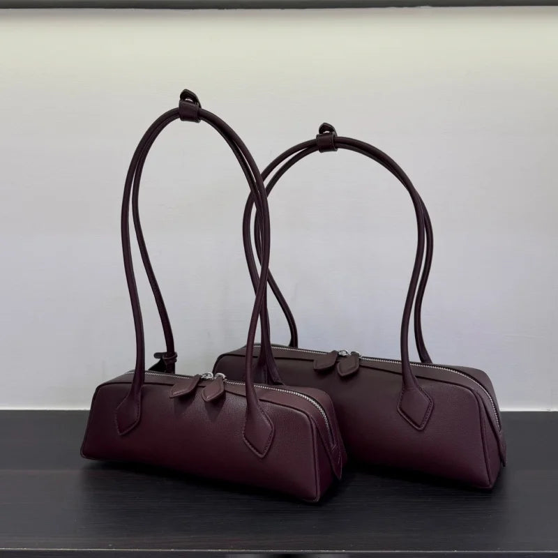 Ladies' luxurious high-quality genuine leather all steel hardware double-sided pull tab sausage handbag