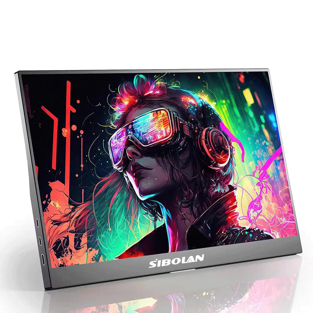 Sibolan 15.6 inch Portable Monitor IPS 1080P 72% sRGB HDMI Type-C Plug Built-in Stand Laptop Display Extender For Windows Mac