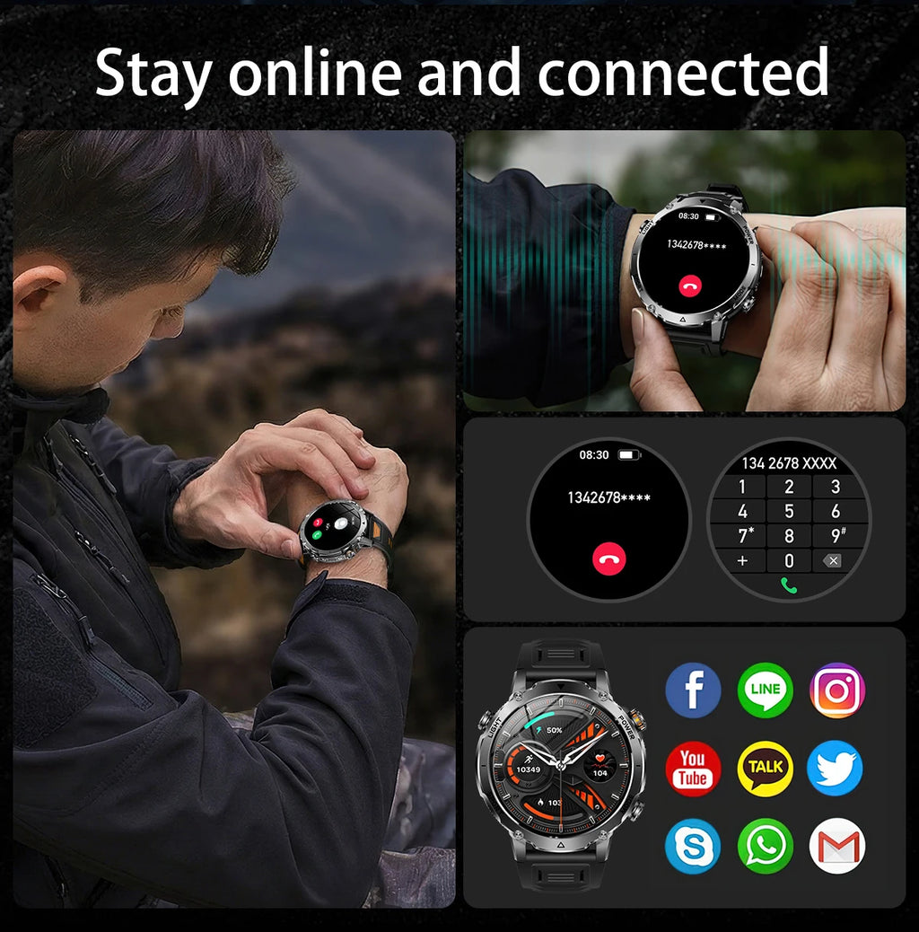 LIGE TANK Ultra Military Smart Watch 1400mAh Battery 10ATM Waterproof Heart Rate LED Flashlight Sports Bracelet Men Smartwatch