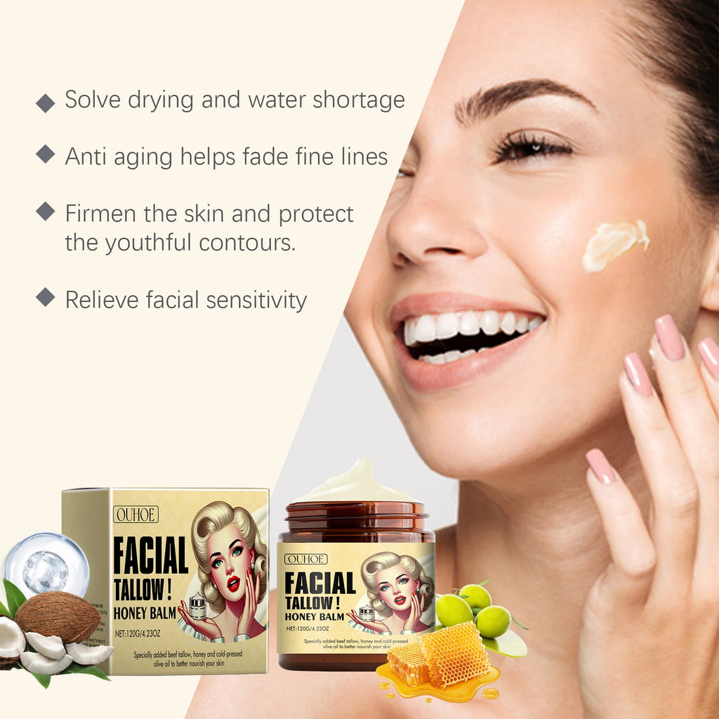 Tallow Honey Balm Fine Lines Removal Lifting Firming Tighten Smooth Improve Puffiness Hydrating Nourish Moisturizing Face Cream