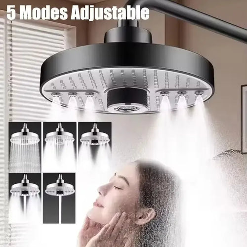 Gunmetal gray adjustable ceiling rain shower head with multiple spray nozzle holes