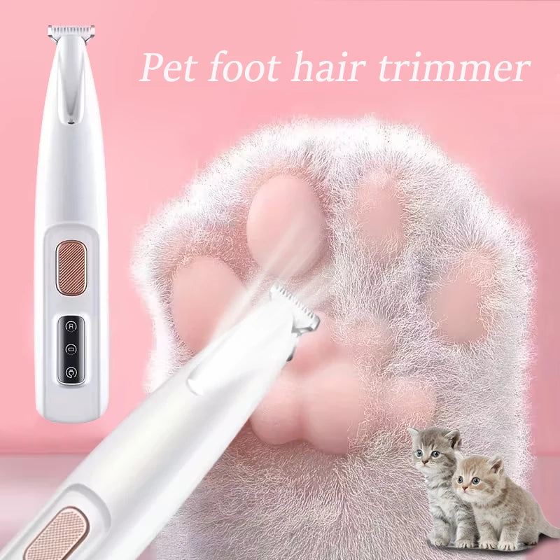 White USB electric pet hair trimmer for grooming cat and dog paws, ears, and face with precision blades.