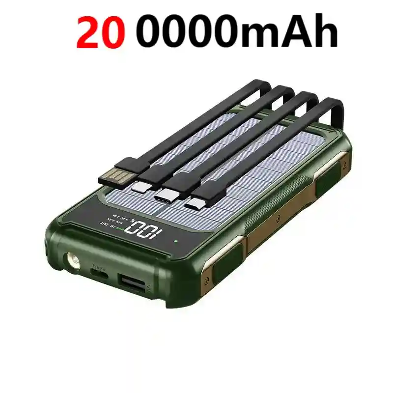 Solar Power Bank 200000mAh with Built-in Cables | Tidesmit Green 200000mAh Tidesmit