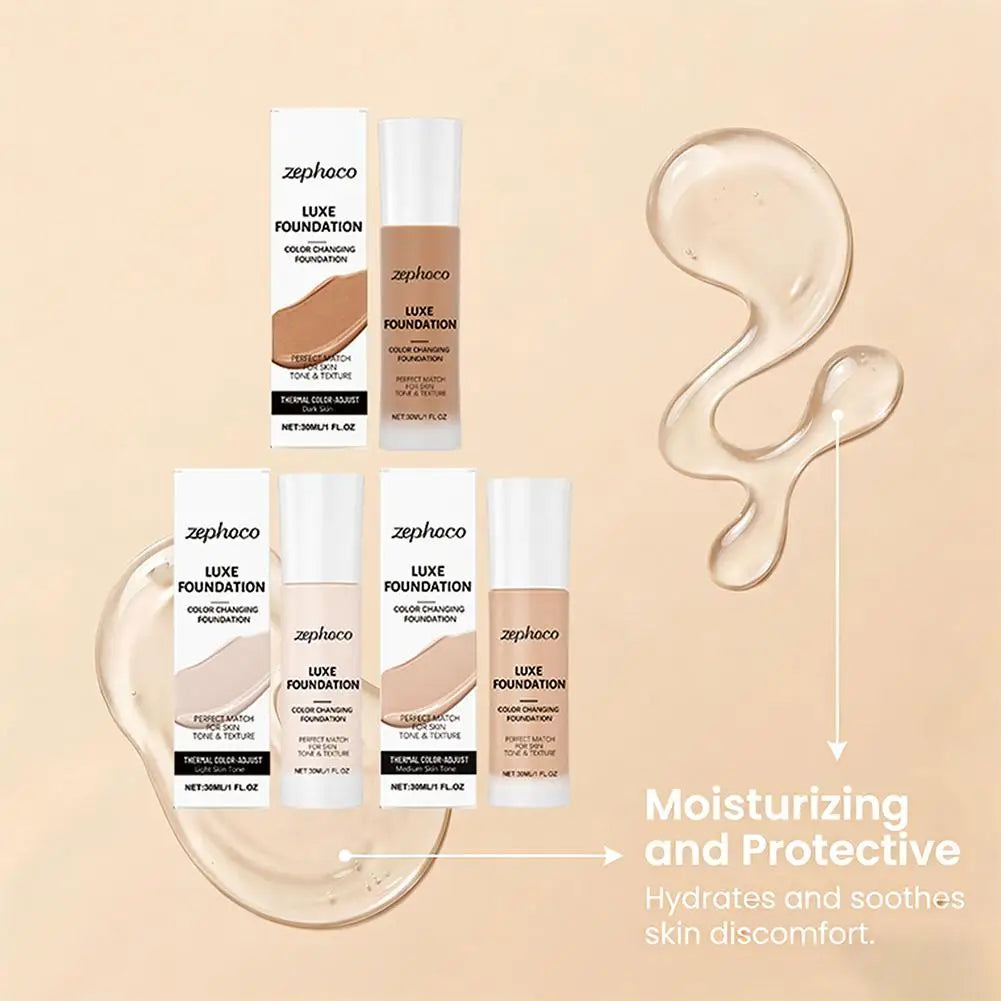 Tidesmit Zephoco Luxe thermal color changing foundation liquid makeup swatch demonstrating shade matching texture