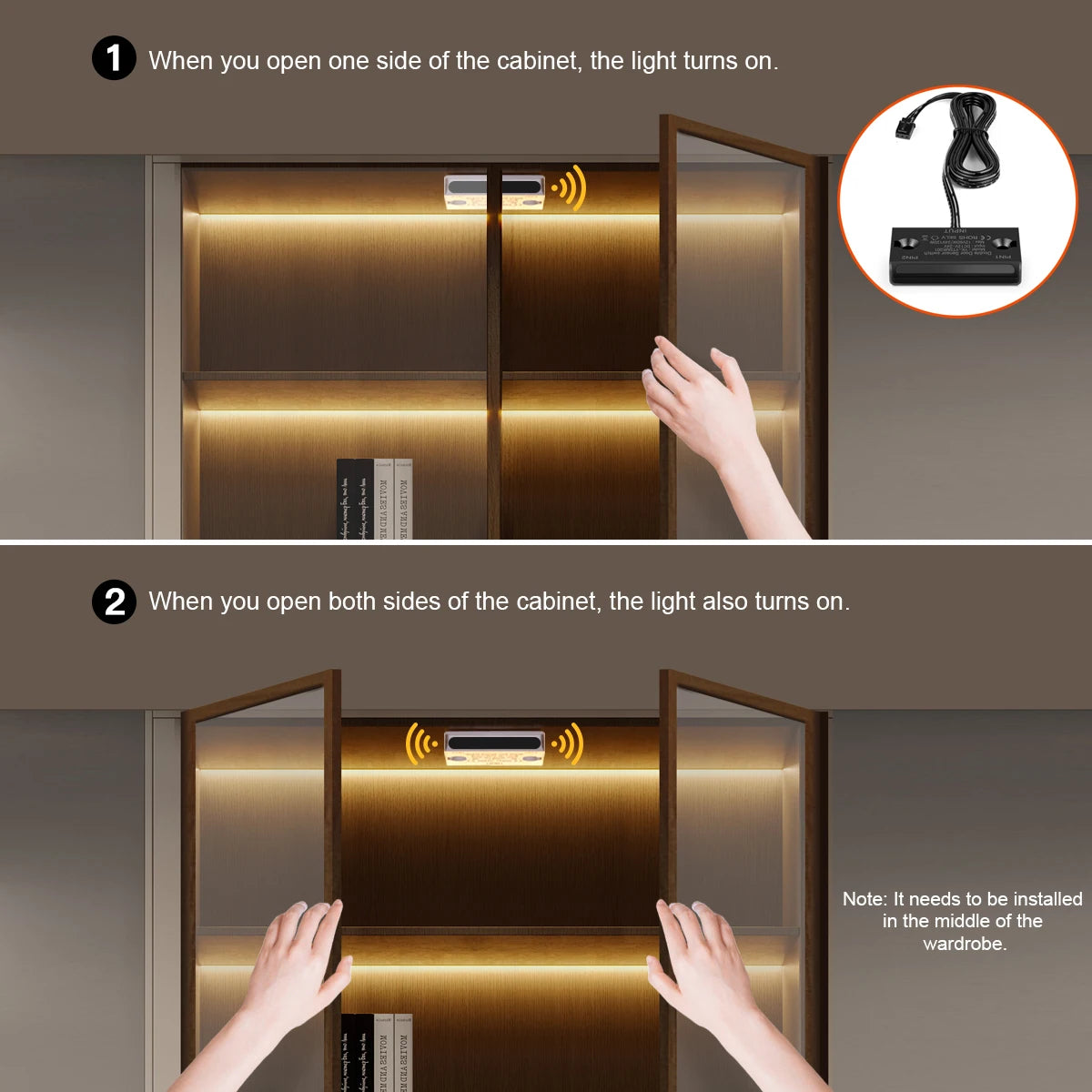 Door Motion Sensor COB Light Smart Switch LED Strip Night Light DIY Black PCB LED Tape Cabinet Wardrobe Lamp Staircase Backlight