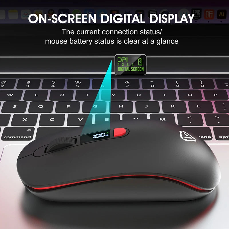 Wireless Mouse Bluetooth 2.4G With Smart Display Silent Portable Silent Click Mouse Rechargeable Office Computers Laptops 2026