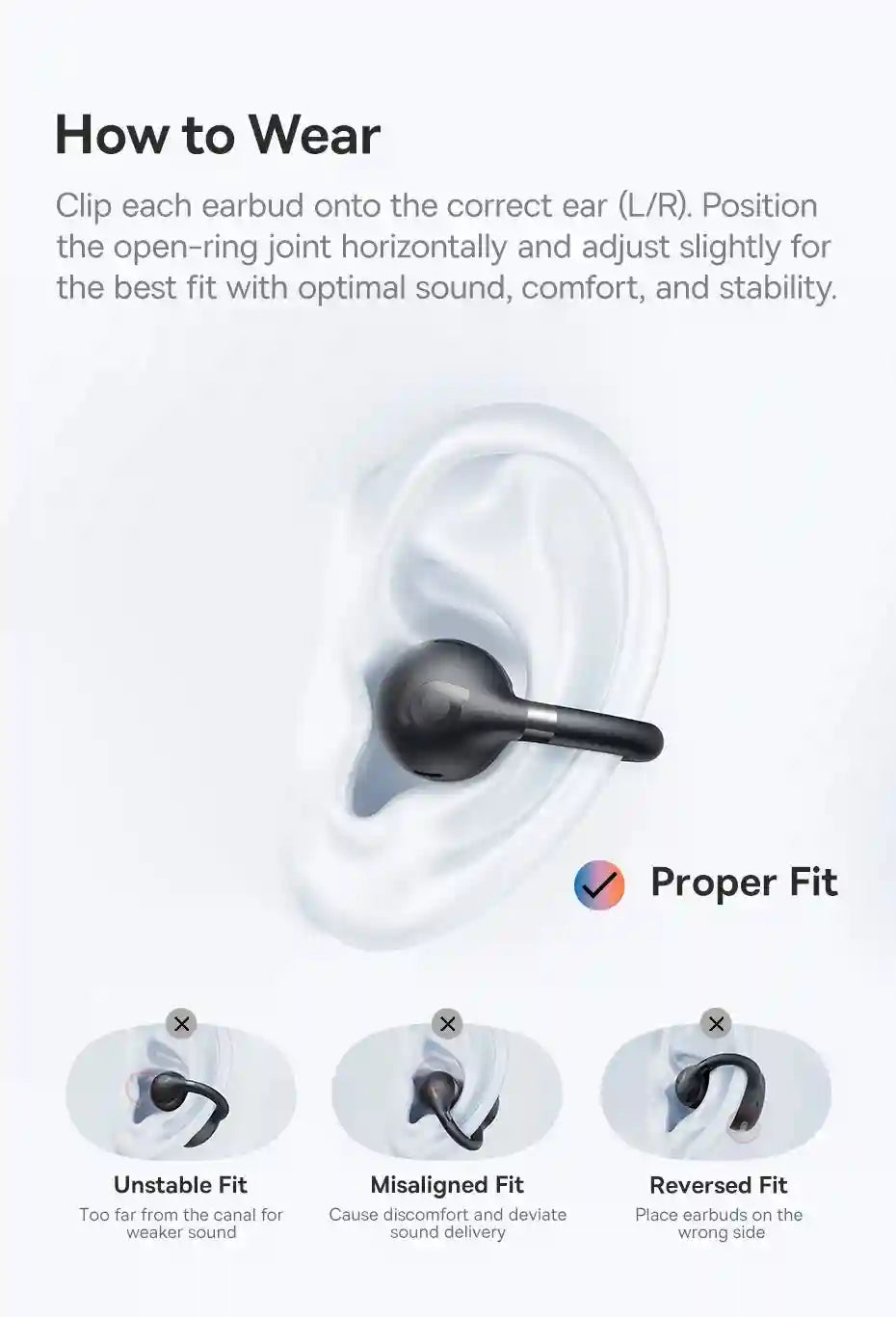 Wireless Earbuds Open-Ear Sports Clip-On - Bluetooth 5.3 Low Latency Black Tidesmit