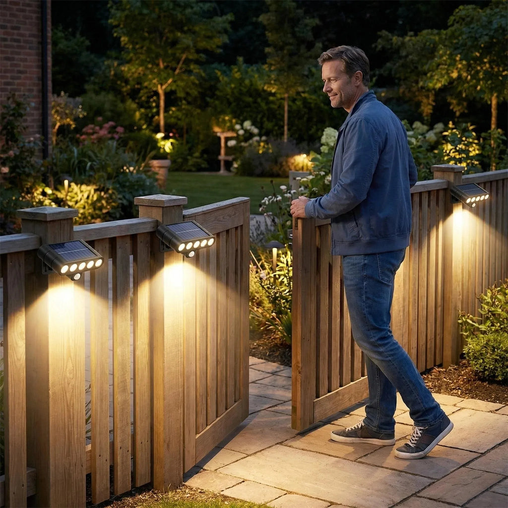 4PCS Solar Powered Outdoor Wall Light 3 Modes Security Lamp for Patio Garden Porch Fence Corridor Balcony 5 LED Bulbs Motion Sensor Solar Pathway